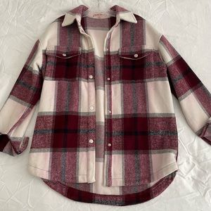 Maroon Plaid Shirt Jacket